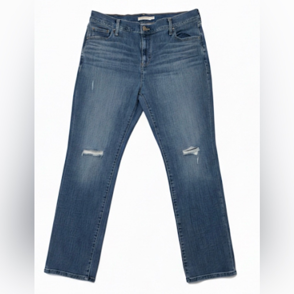 Levi's 724 High Rise Straight Distressed Blue Jeans Size 16